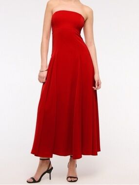 Abercrombie & Fitch Red Godet Clasp Back Strapless Dress